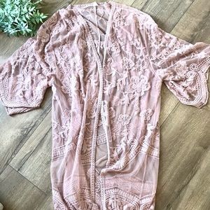 Blush pink lace duster